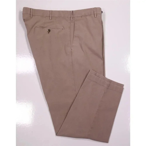 PT01 Easy Fit Light Brown Cotton Stretch Flat Front Chino Pants 36x26 - Picture 1 of 8